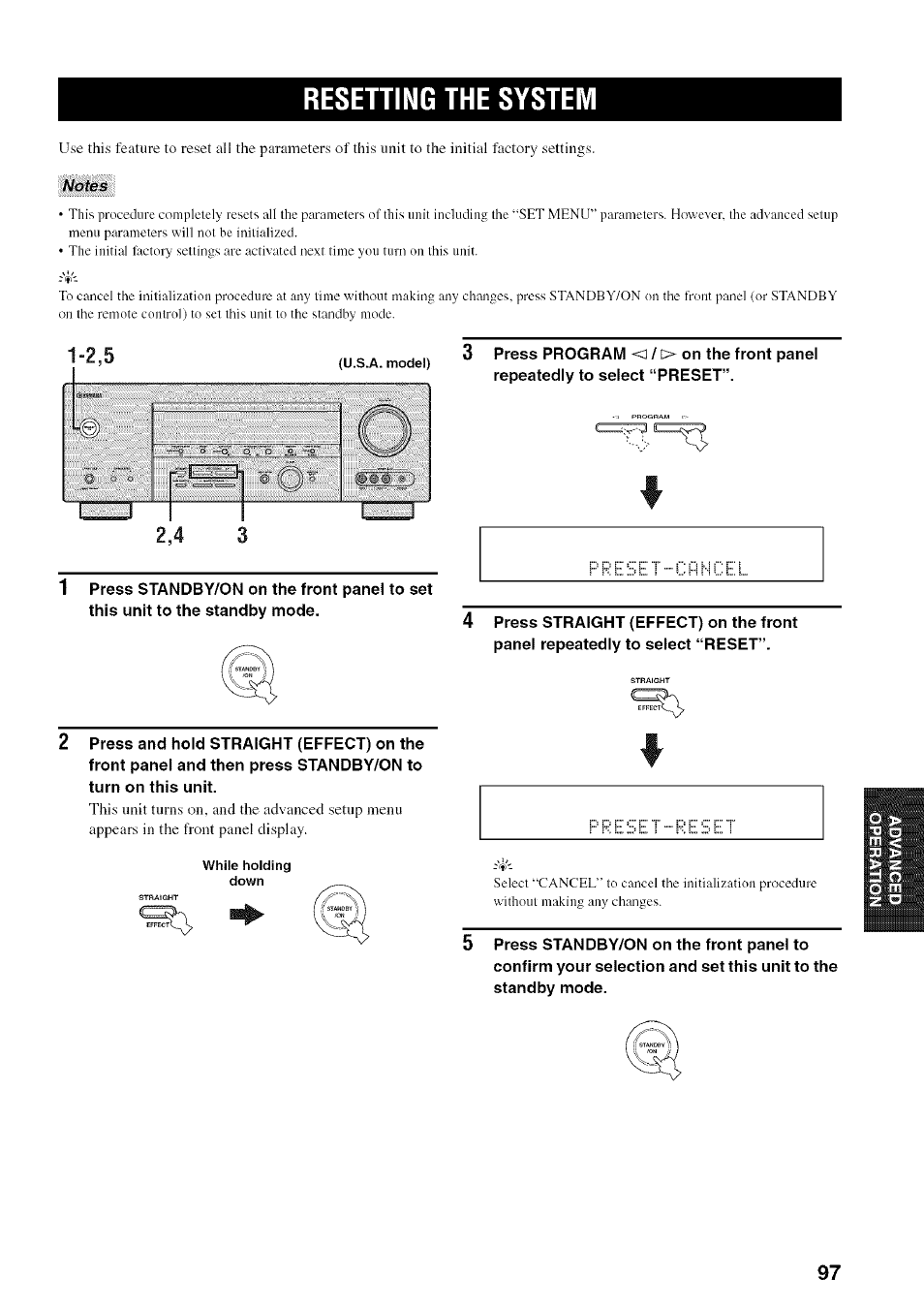 Resetting the system | Yamaha HTR-5950 User Manual | Page 101 / 116