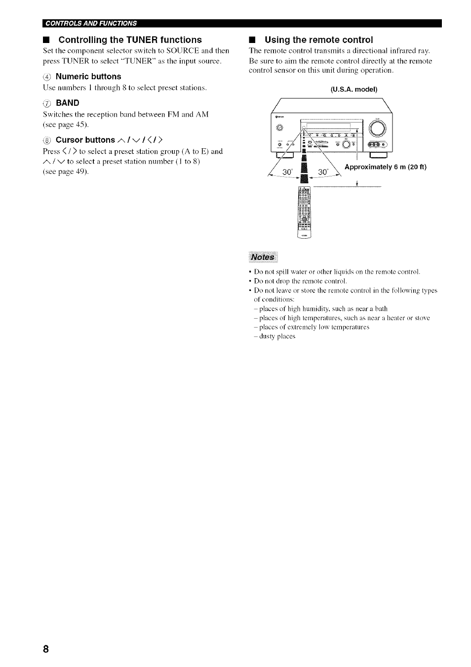 I) numeric buttons, U.s.a. model), S -tg | Approximately 6 m (20 ft) | Yamaha HTR-5950 User Manual | Page 12 / 116