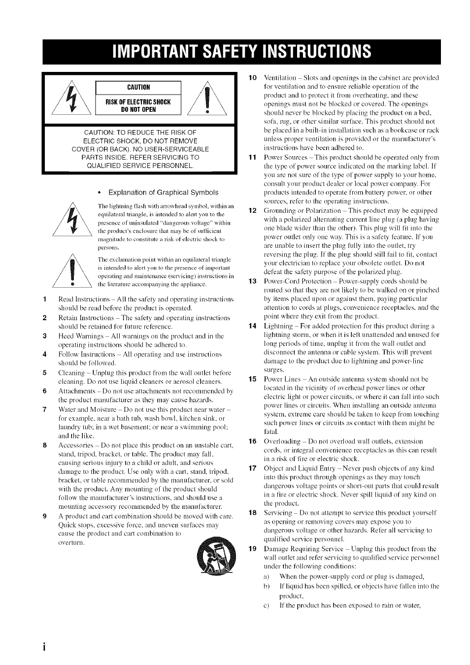 Important safety instructions, Explanation of graphical symbols | Yamaha HTR-5950 User Manual | Page 2 / 116