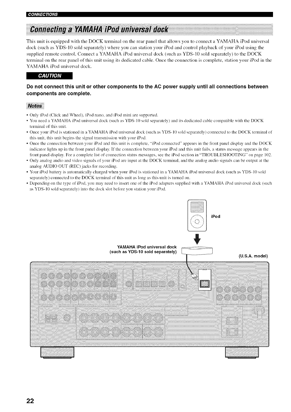 Connecting a yamaha ipod universa! dock | Yamaha HTR-5950 User Manual | Page 26 / 116