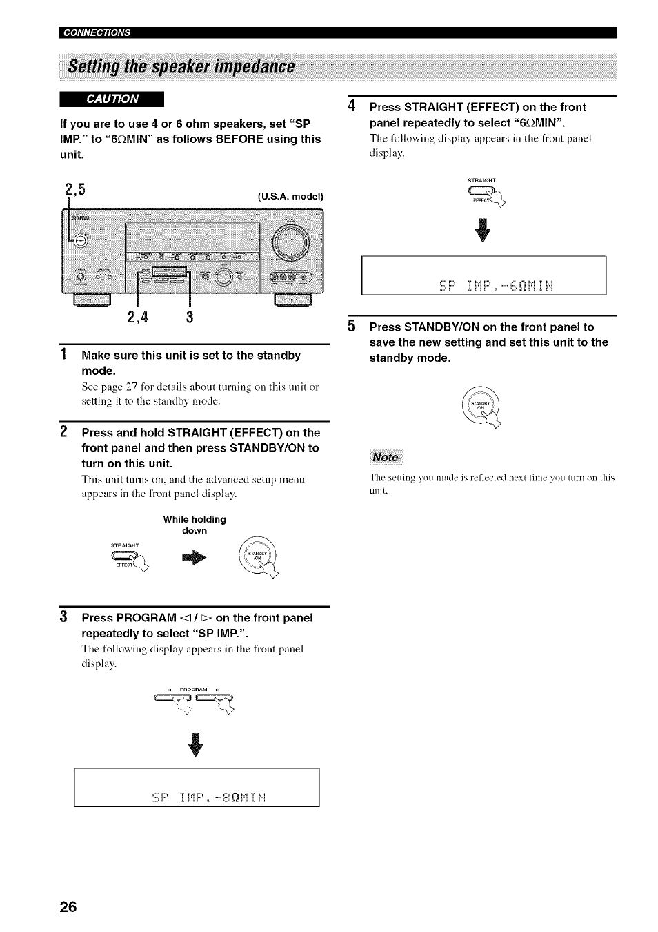 Setting the speaker impedance | Yamaha HTR-5950 User Manual | Page 30 / 116