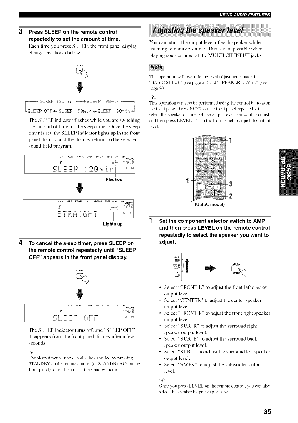 Adjusting the speaker level | Yamaha HTR-5950 User Manual | Page 39 / 116