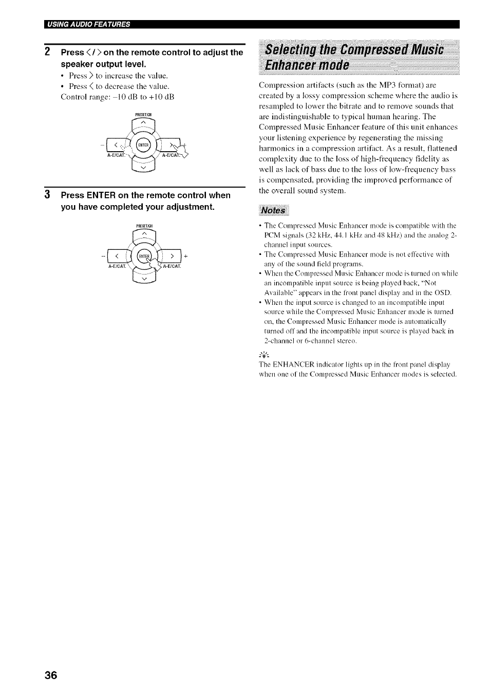 Selecting the compressed music enhancer mode | Yamaha HTR-5950 User Manual | Page 40 / 116