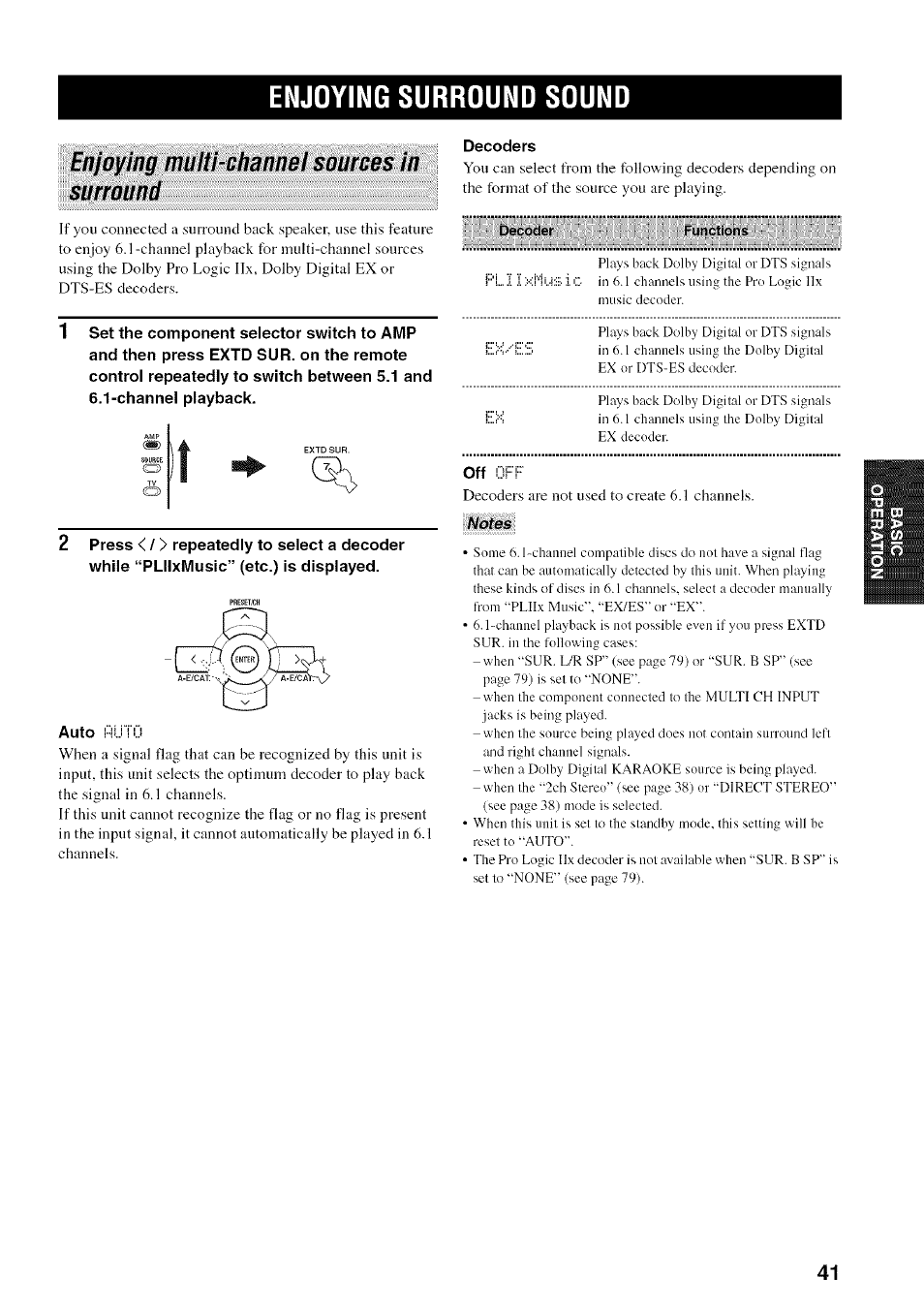 Enjoying surround sound, Decoders, Enjoying multi-channel sources in surround | Yamaha HTR-5950 User Manual | Page 45 / 116