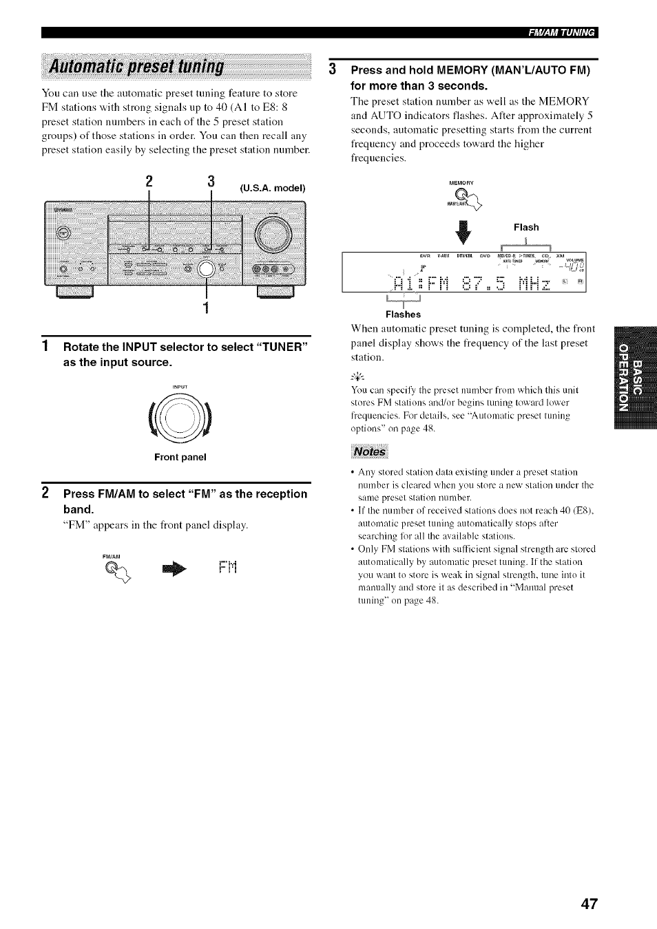 2 press fm/am to select “fm” as the reception band, Automatic preset tuning | Yamaha HTR-5950 User Manual | Page 51 / 116