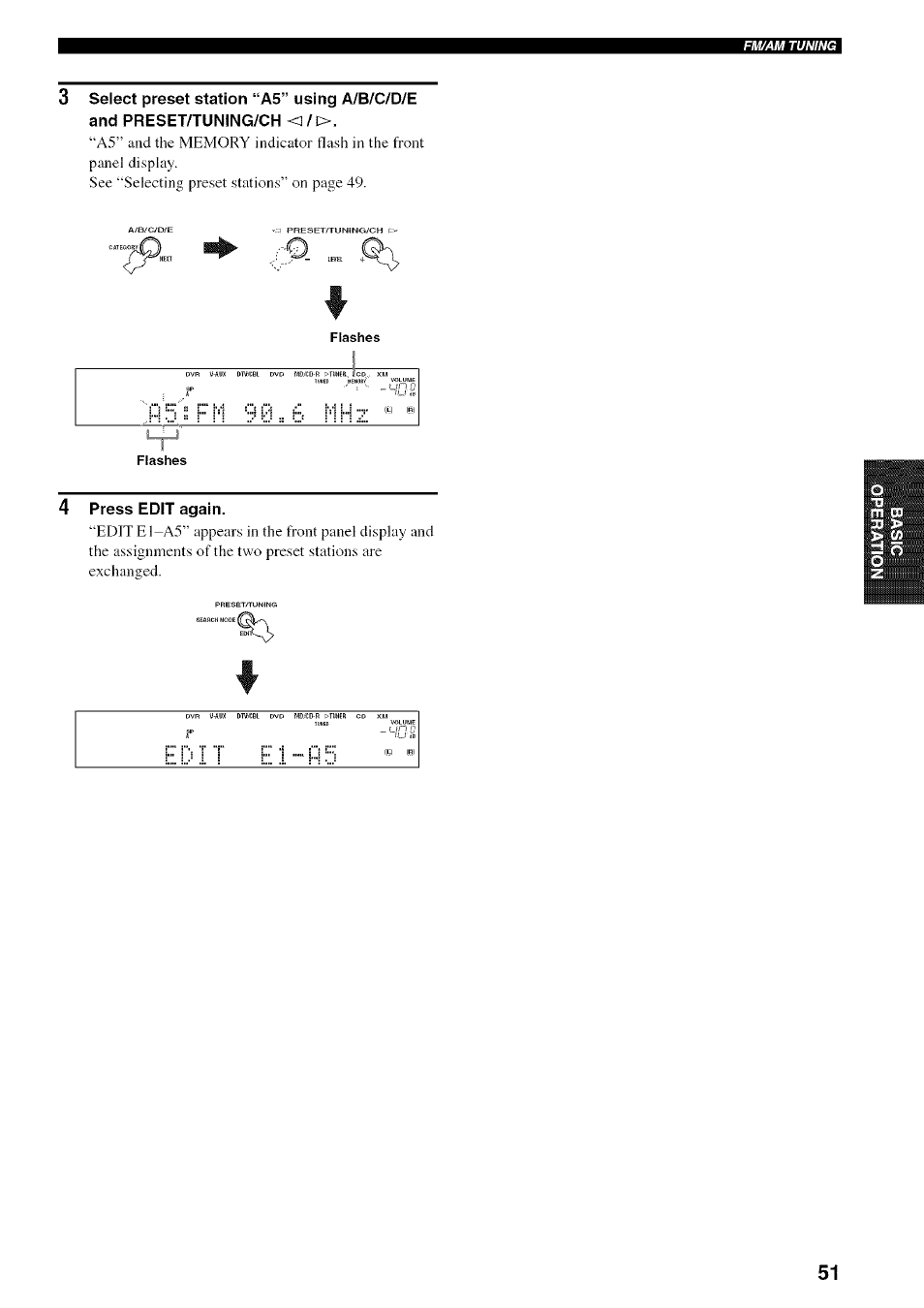 4 press edit again, Flashes | Yamaha HTR-5950 User Manual | Page 55 / 116