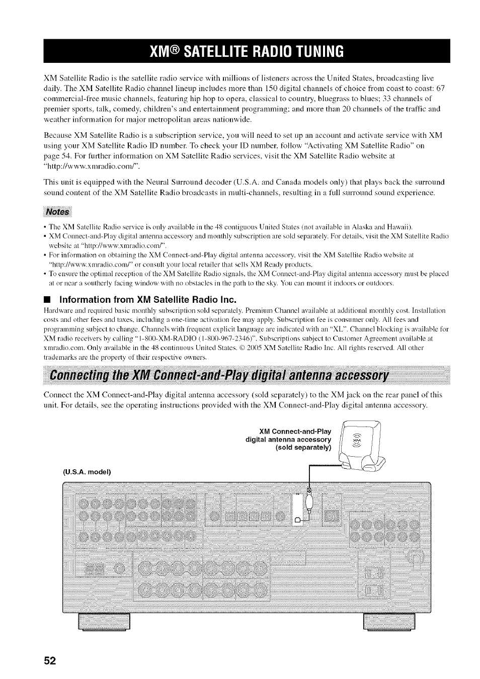 Xm® satellite radio tuning | Yamaha HTR-5950 User Manual | Page 56 / 116