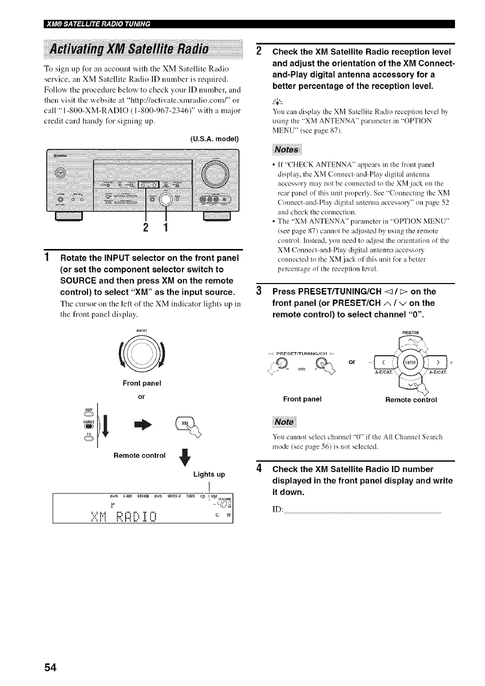 Activating xm sateilite radio | Yamaha HTR-5950 User Manual | Page 58 / 116