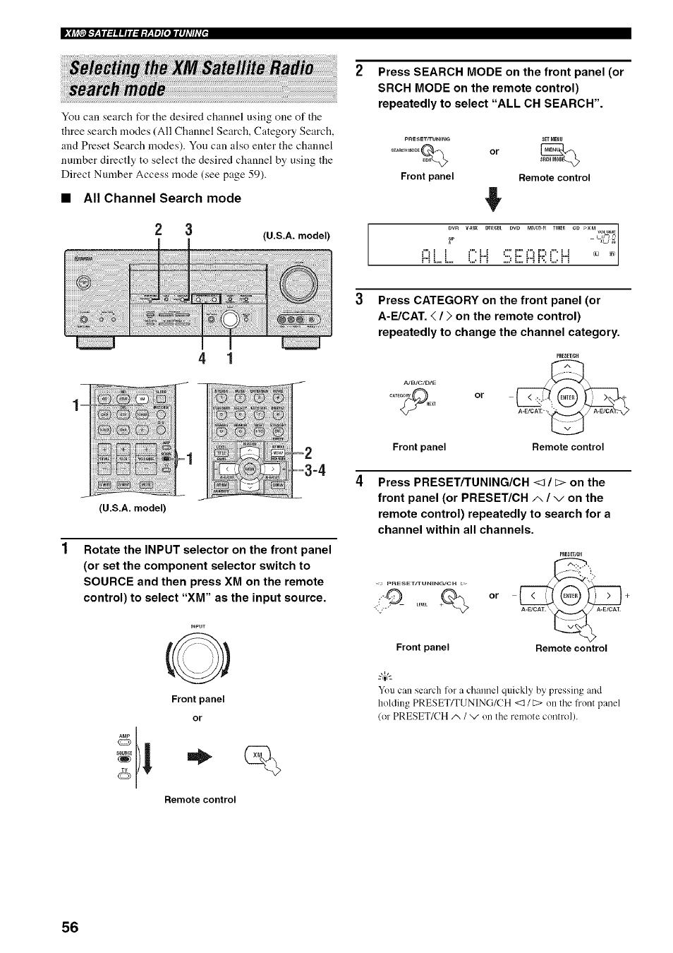 Selecting the xm satellite radio search mode | Yamaha HTR-5950 User Manual | Page 60 / 116