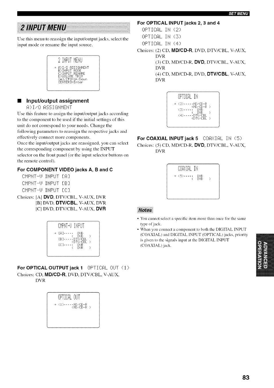 For optical input jacks 2, 3 and 4, 2 input menu | Yamaha HTR-5950 User Manual | Page 87 / 116