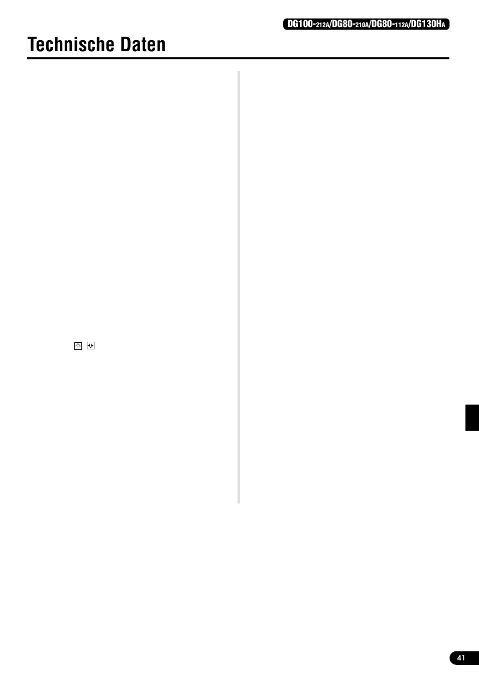 Technische daten, Dg100, Dg80 | Dg130h | Yamaha DG100-212A User Manual | Page 41 / 84