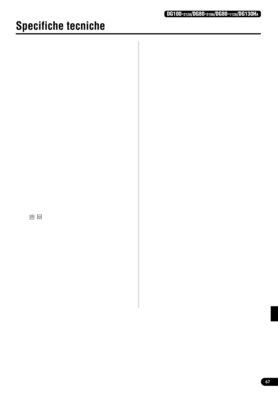 Specifiche tecniche, Dg100, Dg80 | Dg130h | Yamaha DG100-212A User Manual | Page 67 / 84