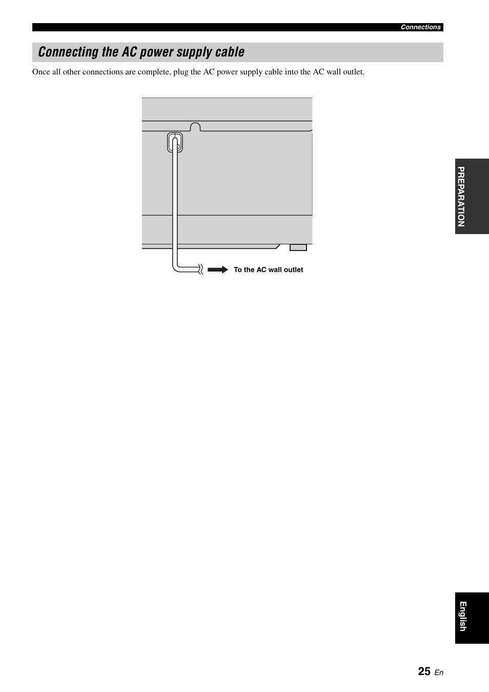 Connecting the ac power supply cable | Yamaha YSP-500 User Manual | Page 27 / 98