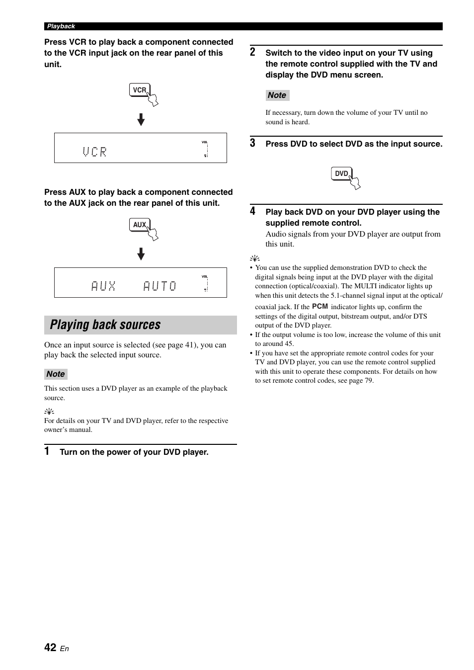 Playing back sources, Xv c r | Yamaha YSP-500 User Manual | Page 44 / 98