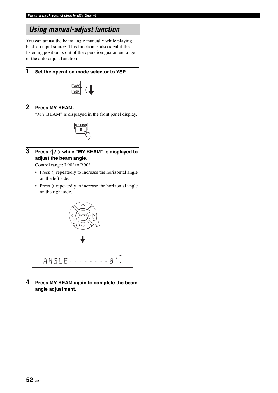 Using manual-adjust function | Yamaha YSP-500 User Manual | Page 54 / 98