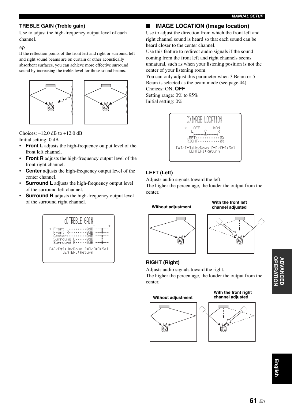 D)treble gain, C)image location | Yamaha YSP-500 User Manual | Page 63 / 98