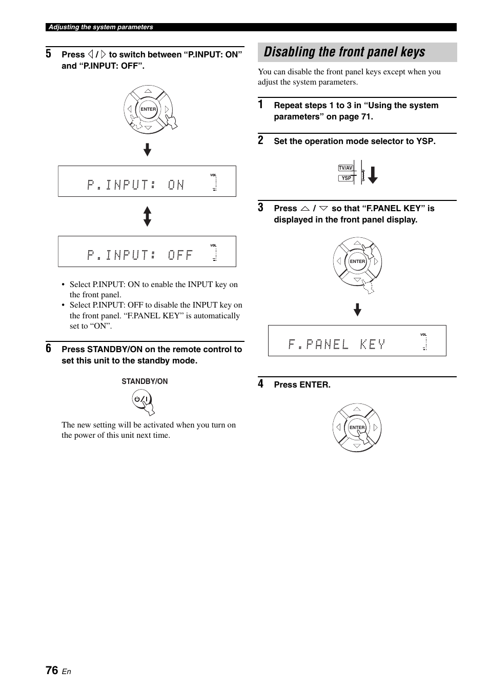 Disabling the front panel keys | Yamaha YSP-500 User Manual | Page 78 / 98