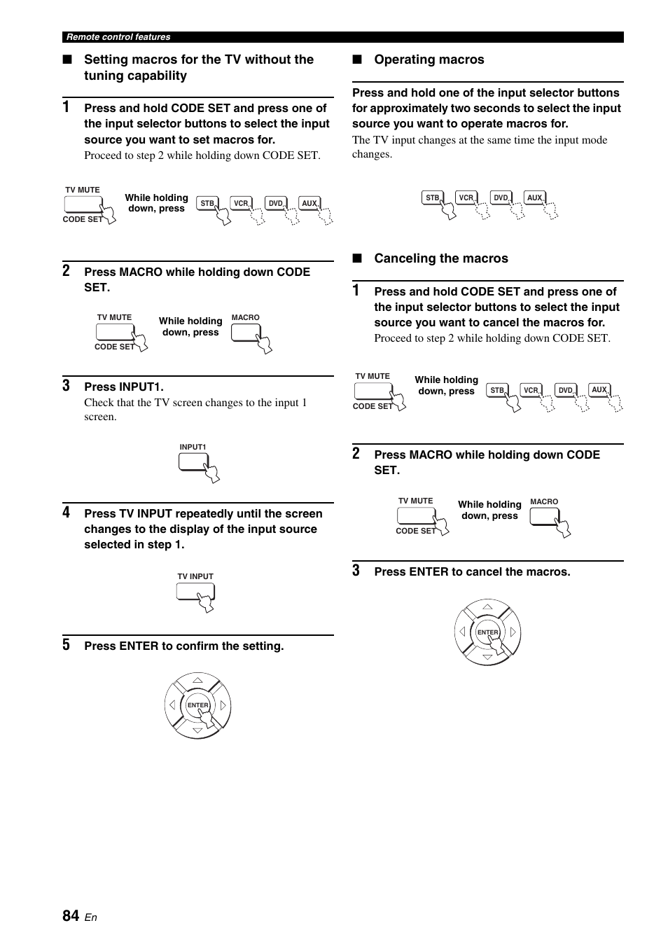 Operating macros, Canceling the macros | Yamaha YSP-500 User Manual | Page 86 / 98