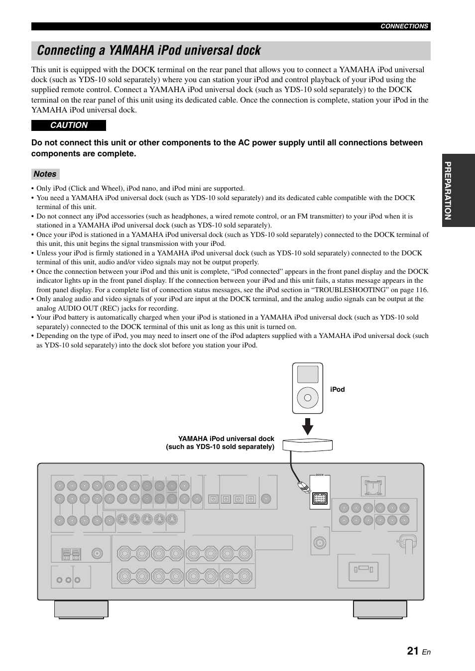 Connecting a yamaha ipod universal dock | Yamaha RX-N600D User Manual | Page 23 / 142