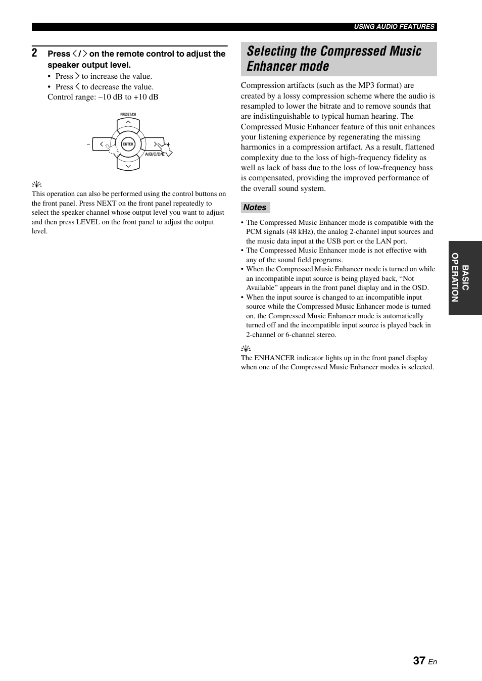 Selecting the compressed music enhancer mode | Yamaha RX-N600D User Manual | Page 39 / 142