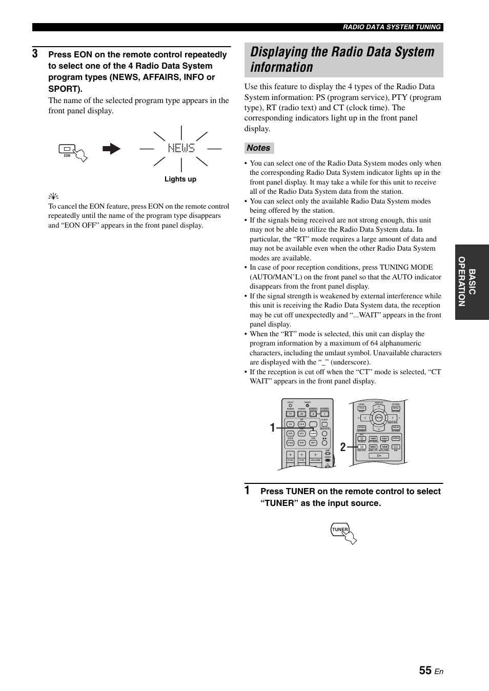 Displaying the radio data system information, News, Lights up | Radio data system tuning | Yamaha RX-N600D User Manual | Page 57 / 142