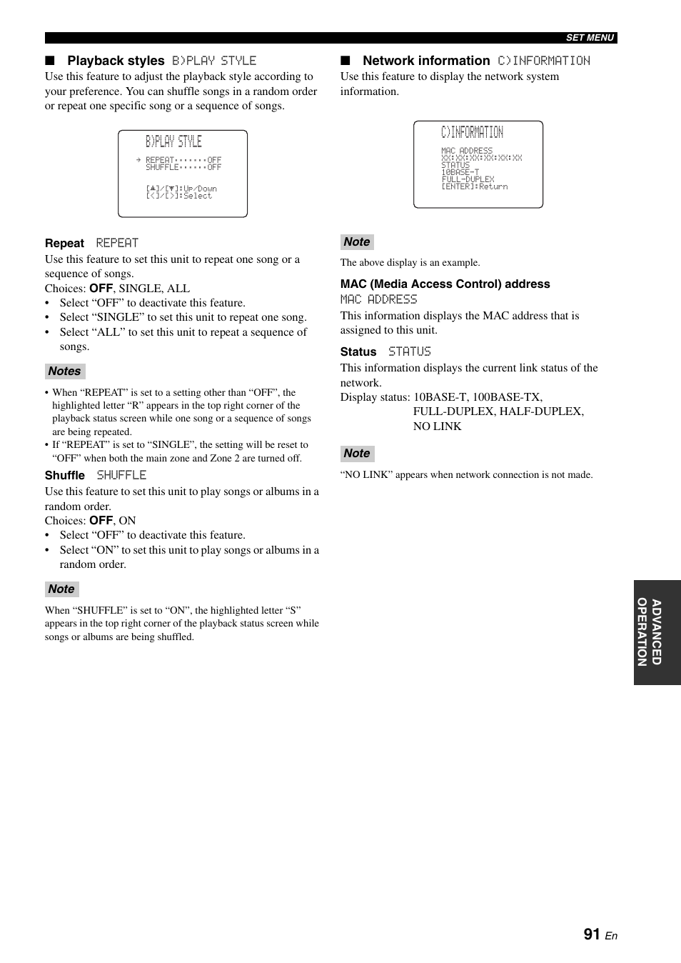 B)play style, C)information | Yamaha RX-N600D User Manual | Page 93 / 142