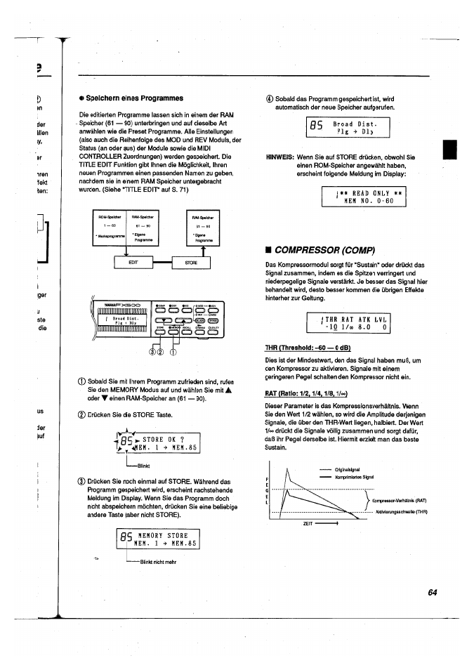 Speichern eines programmes, Compressor (comp) | Yamaha FX500 User Manual | Page 64 / 97