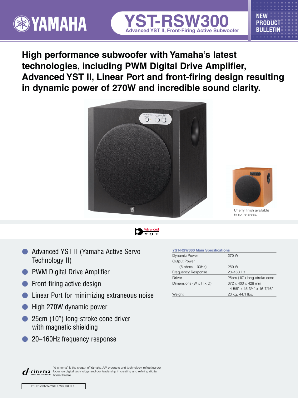 Yamaha YST-RSW300 User Manual | 2 pages