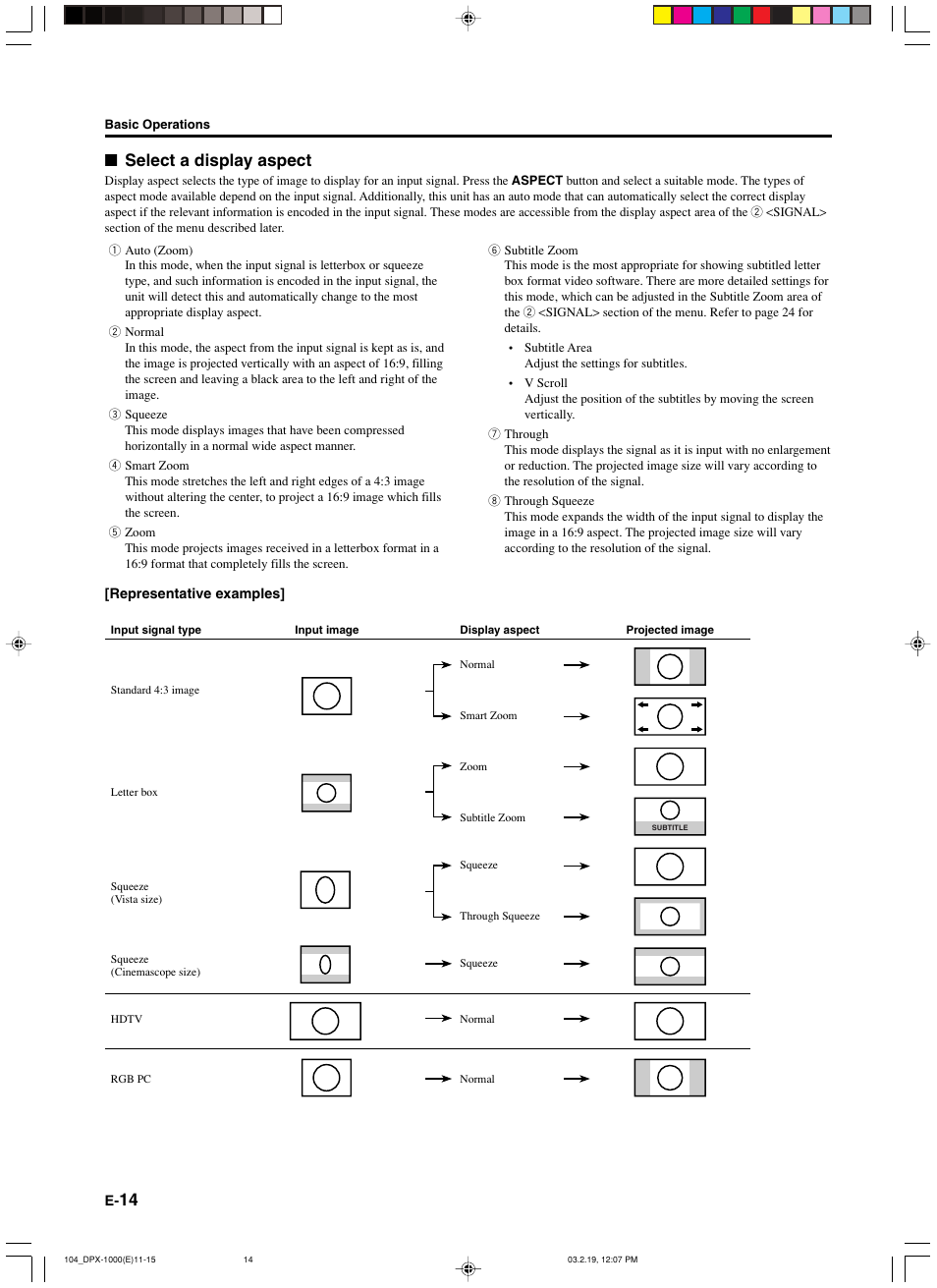 Select a display aspect | Yamaha DPX-1000 User Manual | Page 19 / 45