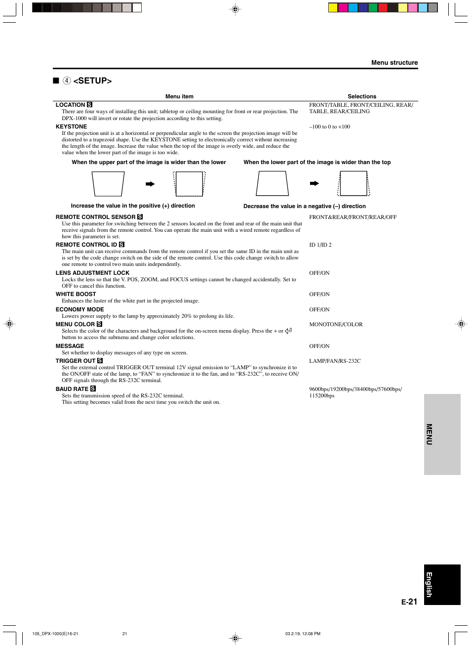 4 <setup | Yamaha DPX-1000 User Manual | Page 26 / 45