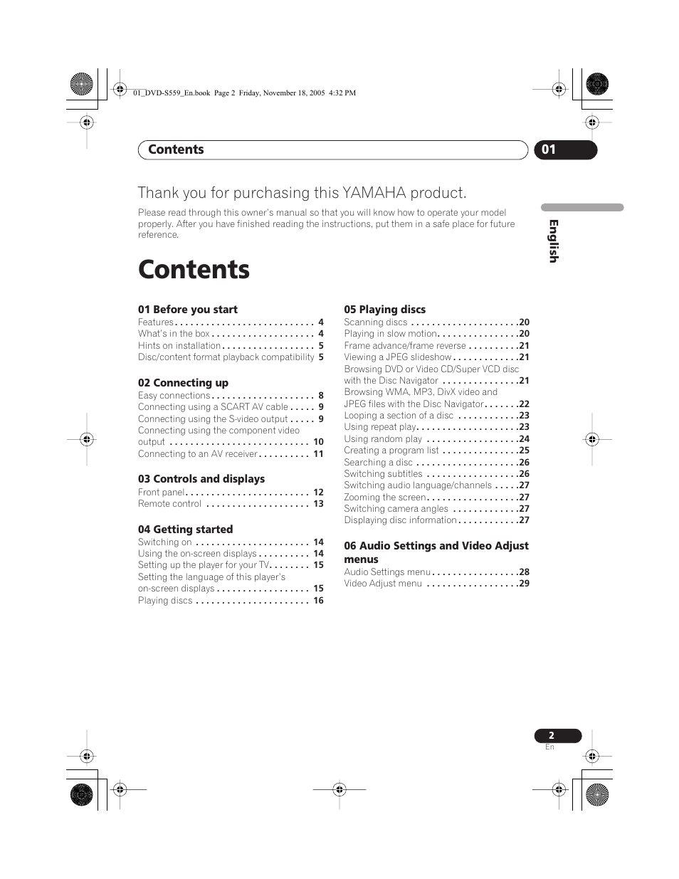 Yamaha DVD-S559 User Manual | Page 5 / 44