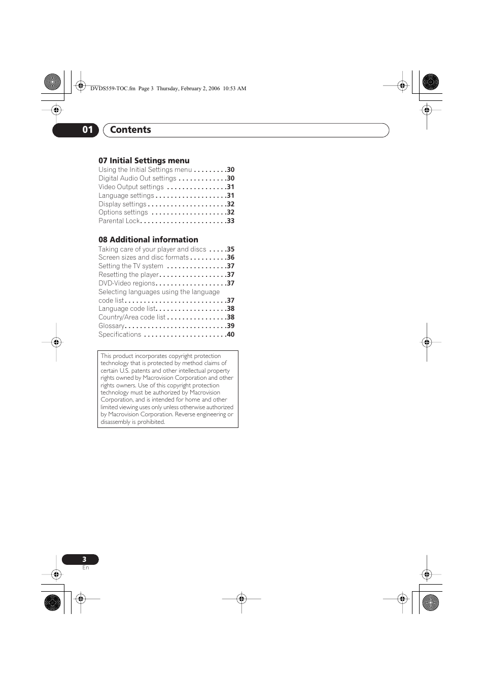 Contents 01 | Yamaha DVD-S559 User Manual | Page 6 / 44