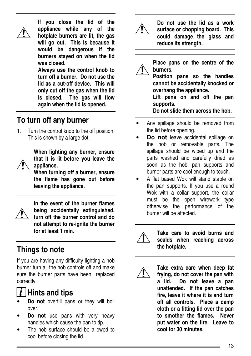 Hints and tips | Zanussi ZCG7551 User Manual | Page 13 / 44