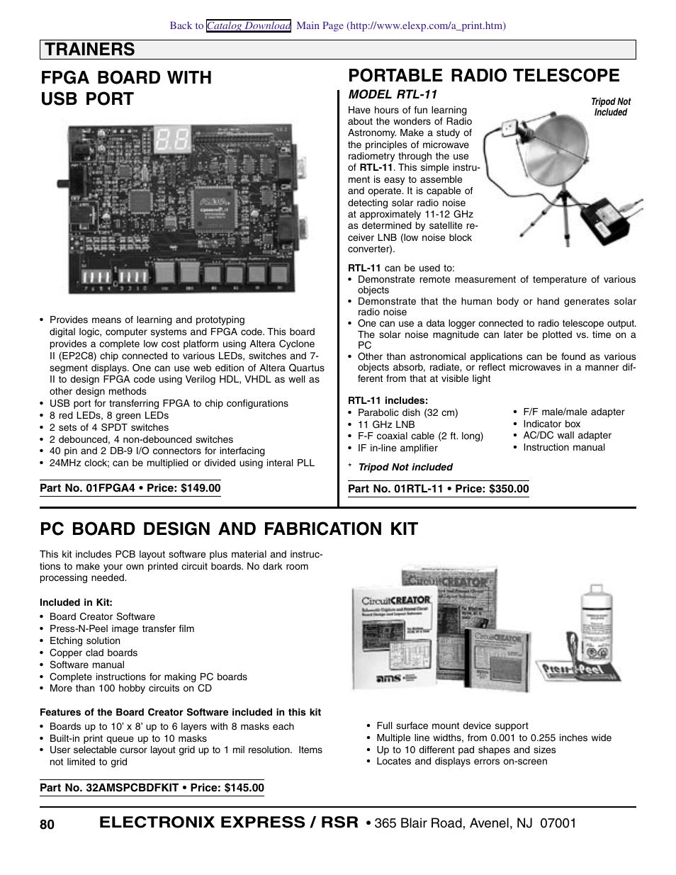 Portable radio telescope, Pc board design and fabrication kit, Trainers fpga board with usb port | Electronix express / rsr | Xilinx Velleman 3200USBASM User Manual | Page 10 / 10