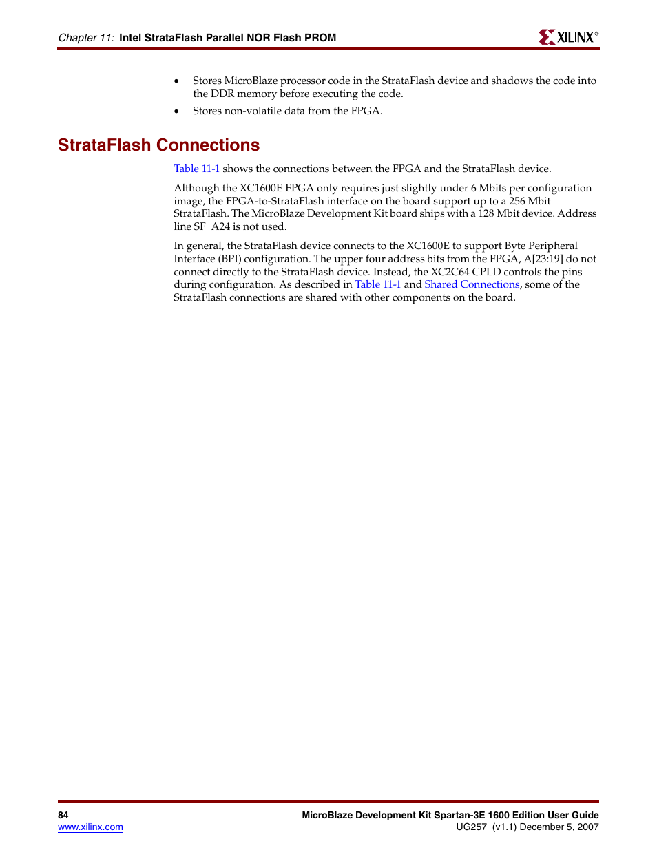 Strataflash connections | Xilinx MIcroblaze Development Spartan-3E 1600E User Manual | Page 86 / 168