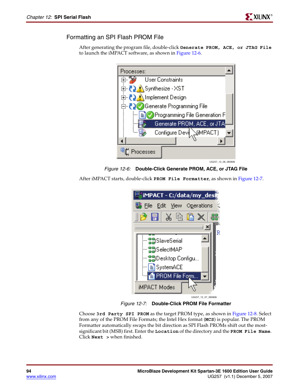 Formatting an spi flash prom file | Xilinx MIcroblaze Development Spartan-3E 1600E User Manual | Page 96 / 168