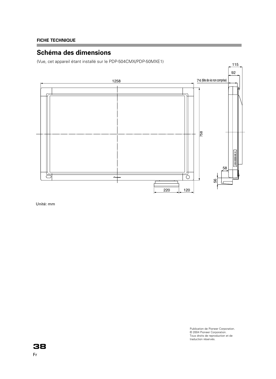 Schéma des dimensions | Pioneer PDK-50HW3 User Manual | Page 25 / 99