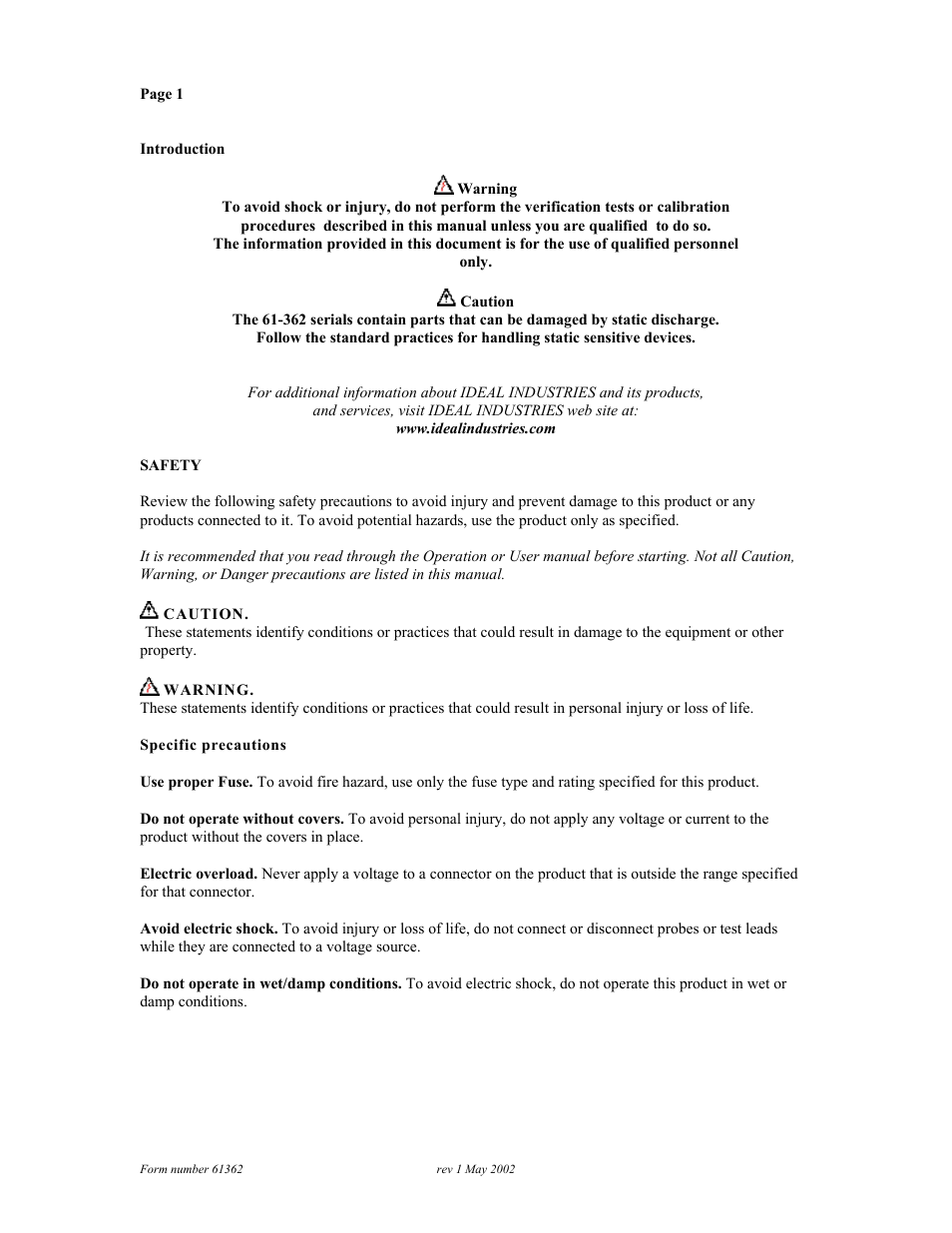 Introduction | Ideal 61-362 User Manual | Page 3 / 7