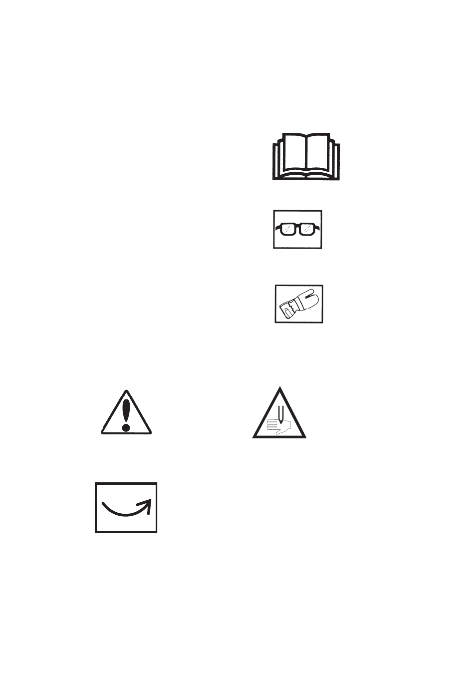 Symbols, Wear eye protection, Wear safety gloves | Warning stickers, Risk of cutting injury, Take care, Direction of rotation | Sliprobot L1 User Manual | Page 4 / 20