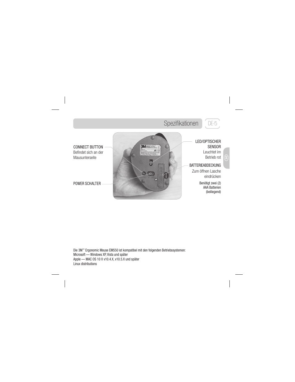 Speziﬁkationen, De-5 | 3M EM 550GPS User Manual | Page 33 / 98