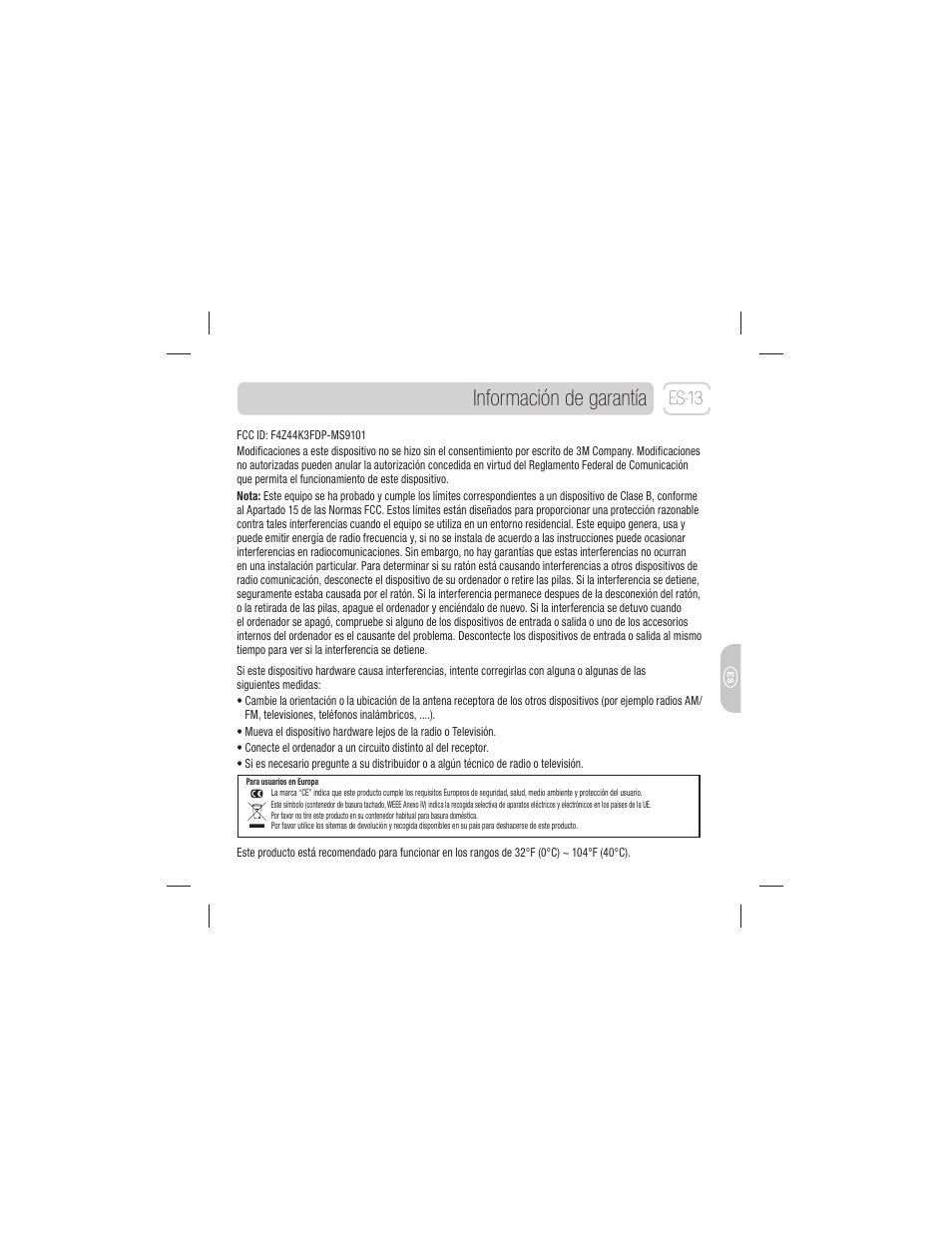 Información de garantía, Es-13 | 3M EM 550GPS User Manual | Page 83 / 98