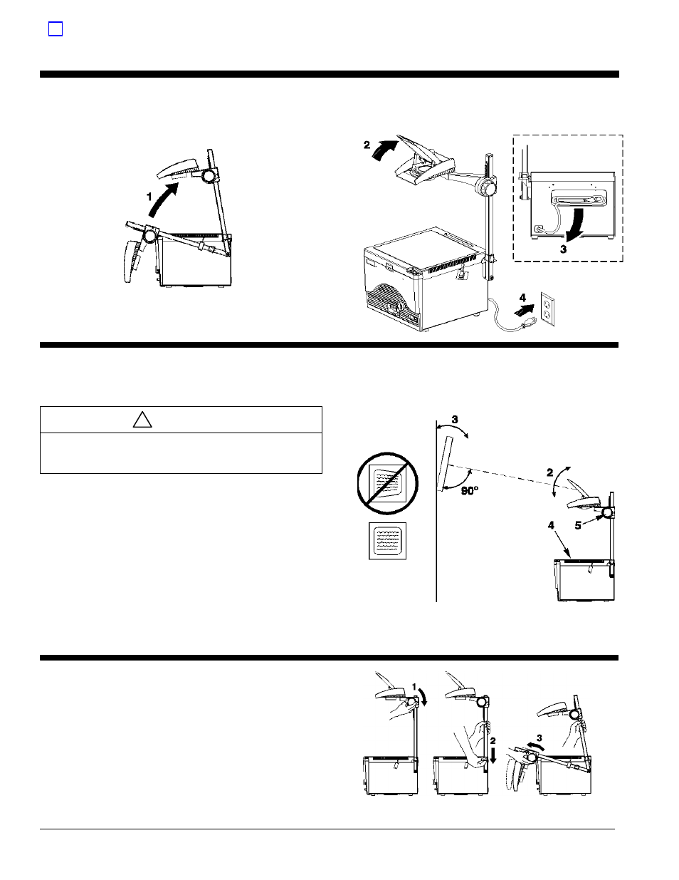 Set up projector, Operating the projector, Fold down projector | Caution | 3M 1700 User Manual | Page 3 / 9