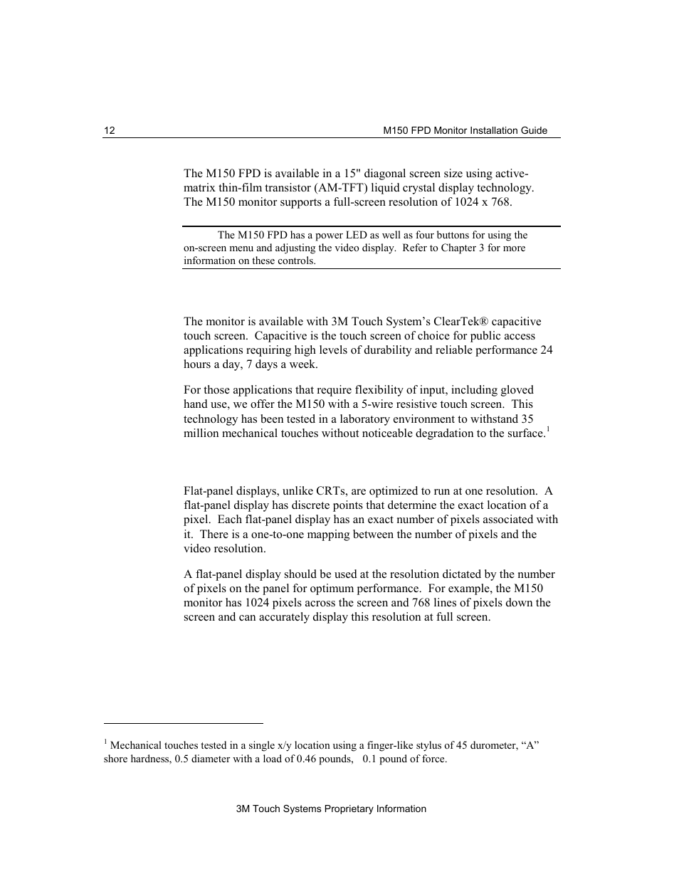 Native video resolution on a flat-panel display, Capacitive and resistive options | 3M M150 User Manual | Page 12 / 37