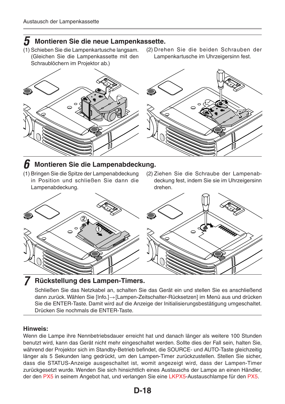 D-18 | 3M PX5 User Manual | Page 56 / 95