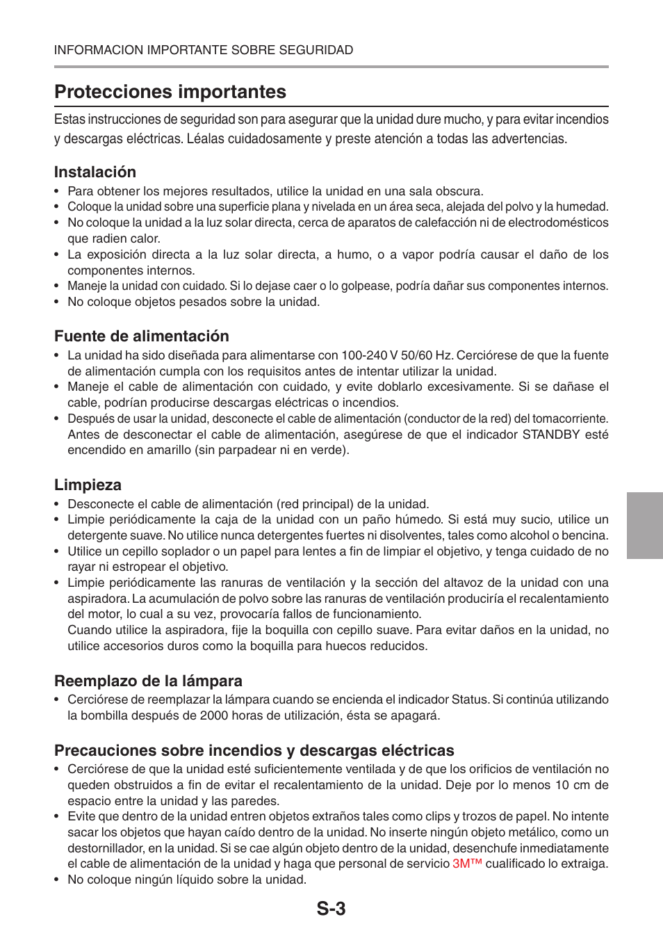 Protecciones importantes | 3M PX5 User Manual | Page 79 / 95