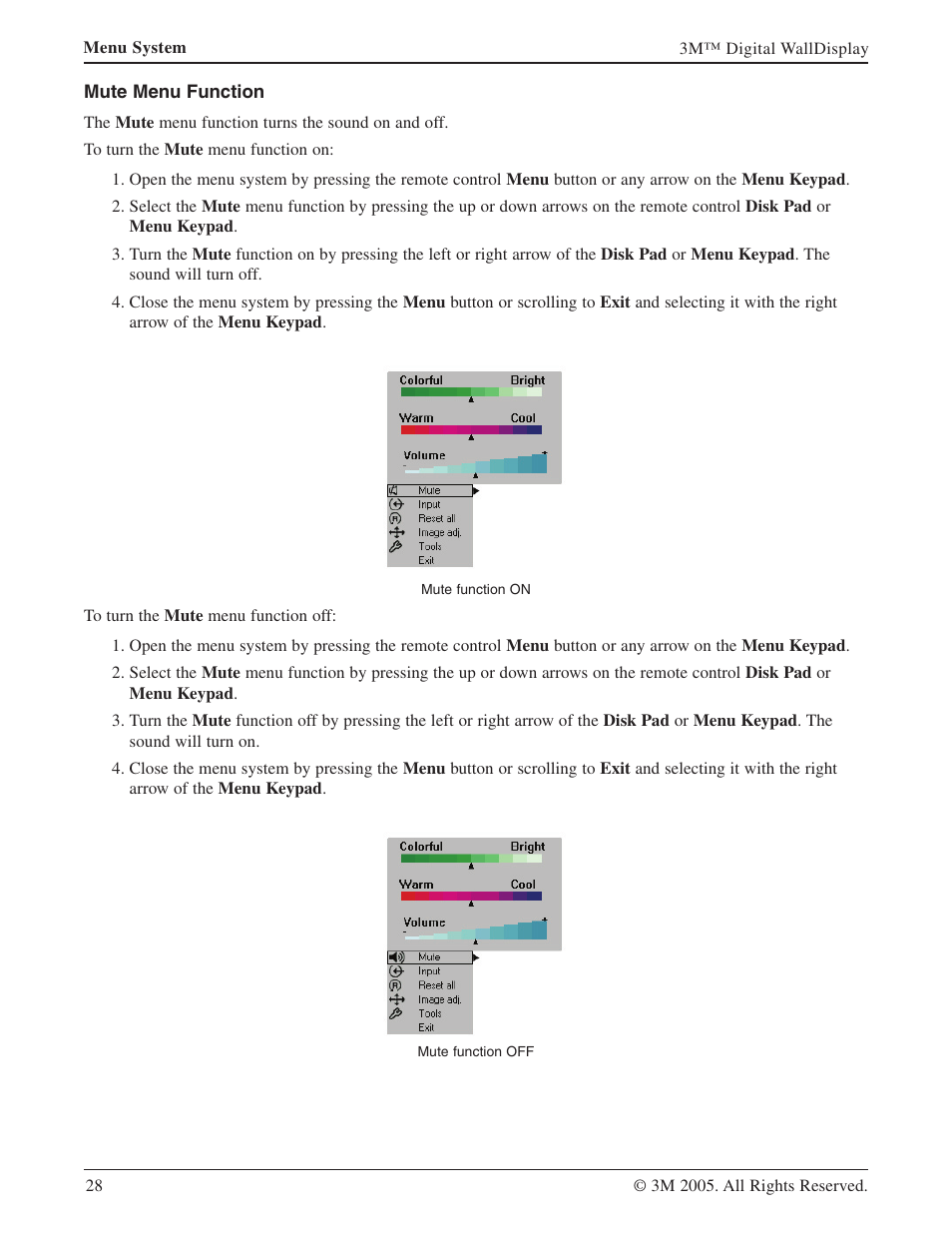 Mute menu function | 3M 9000PD User Manual | Page 28 / 46