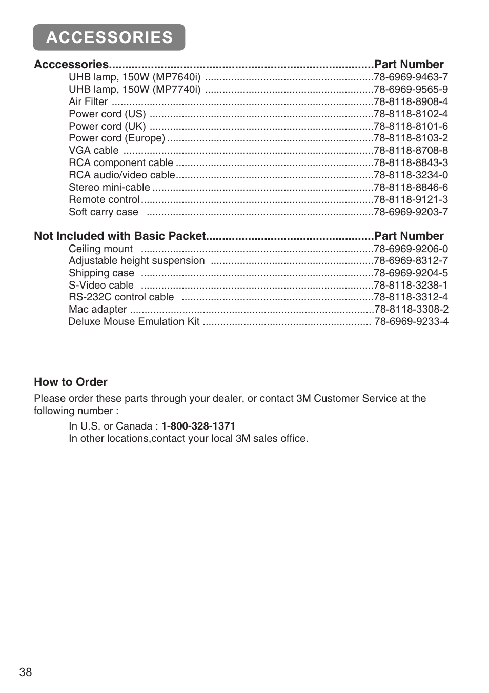 Accessories | 3M MP7640i/MP7740i User Manual | Page 39 / 40