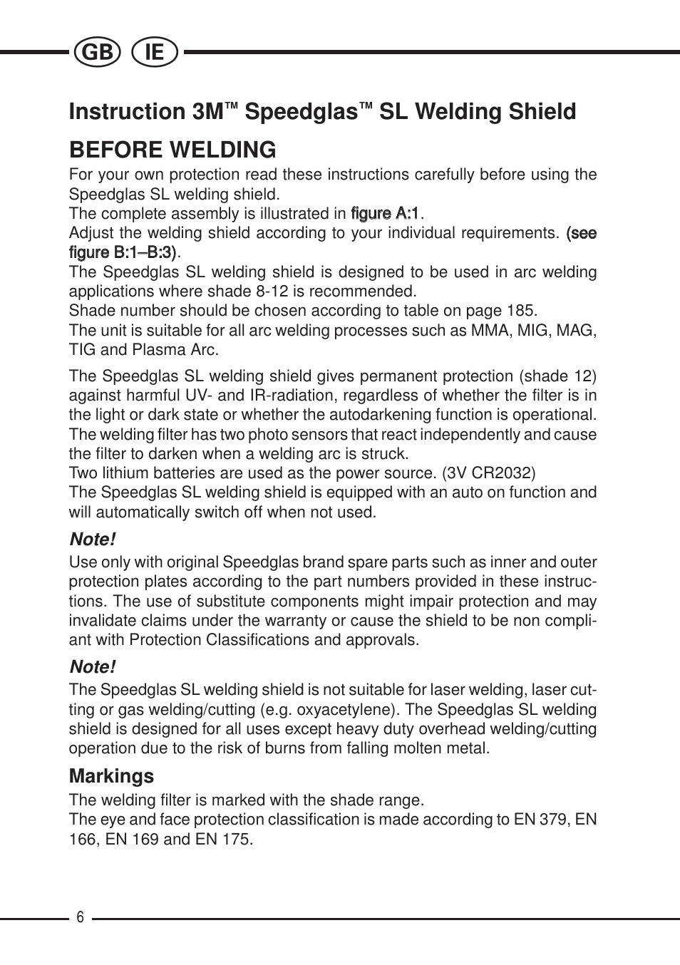 Instruction 3m, Speedglas, Sl welding shield before welding | 3M SPEEDGLAS SL User Manual | Page 6 / 187
