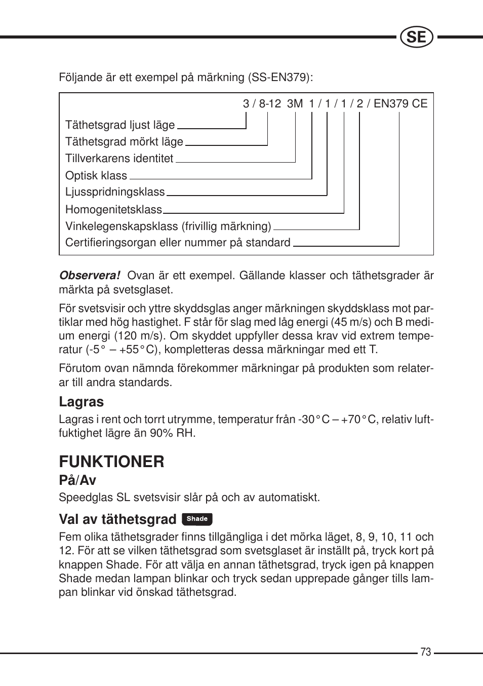 Funktioner | 3M SPEEDGLAS SL User Manual | Page 73 / 187