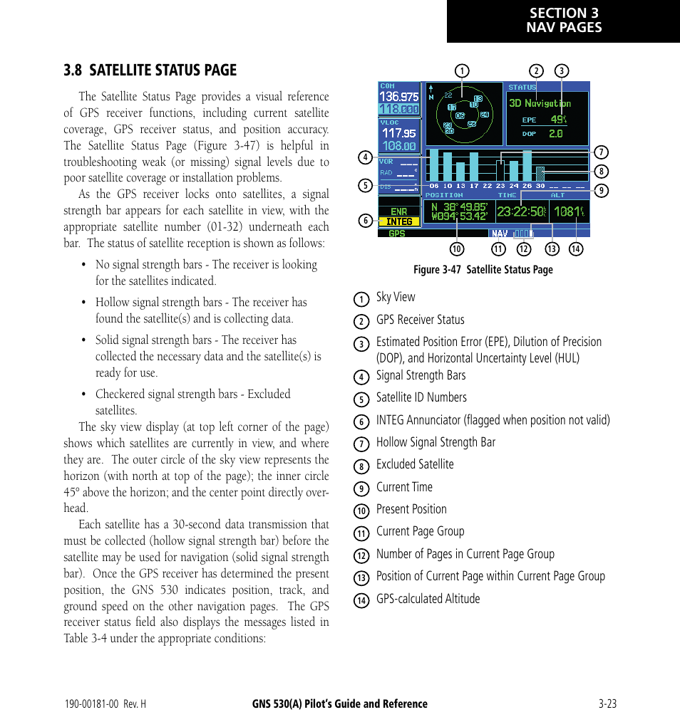 8 satellite status page | Garmin GNS 530 User Manual | Page 59 / 288